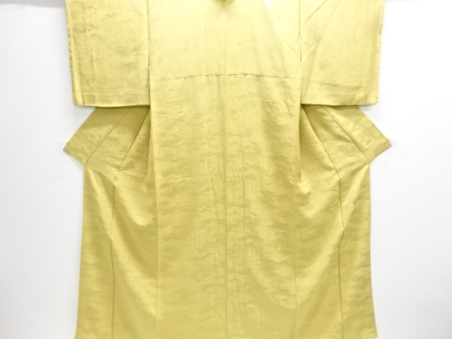 未使用品　仕立て上がり　樹木模様織り出し一つ紋色無地着物